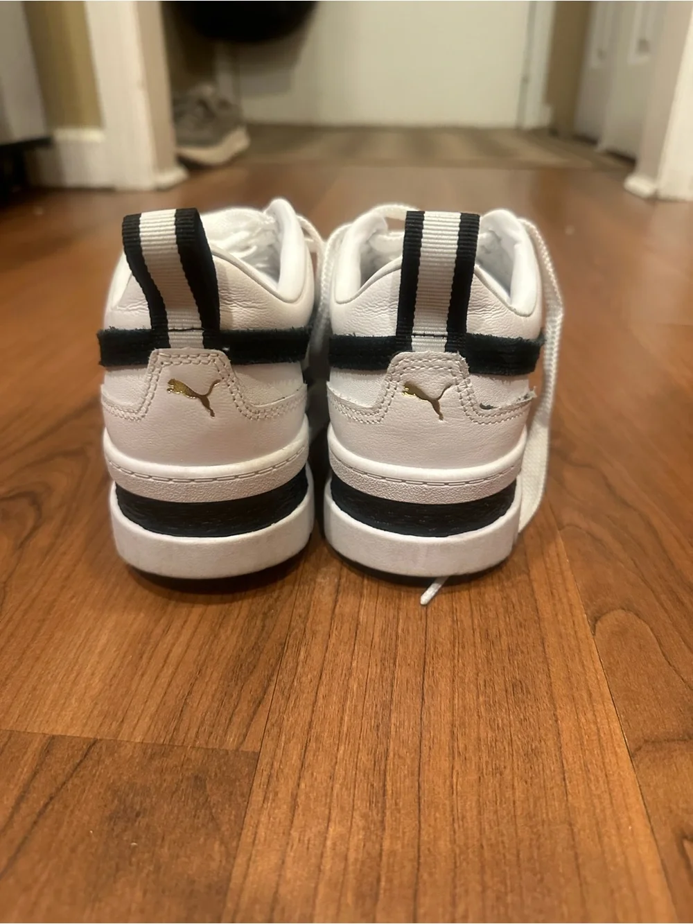 PUMA Mayze Leather Women's White & Black Platform Sneakers